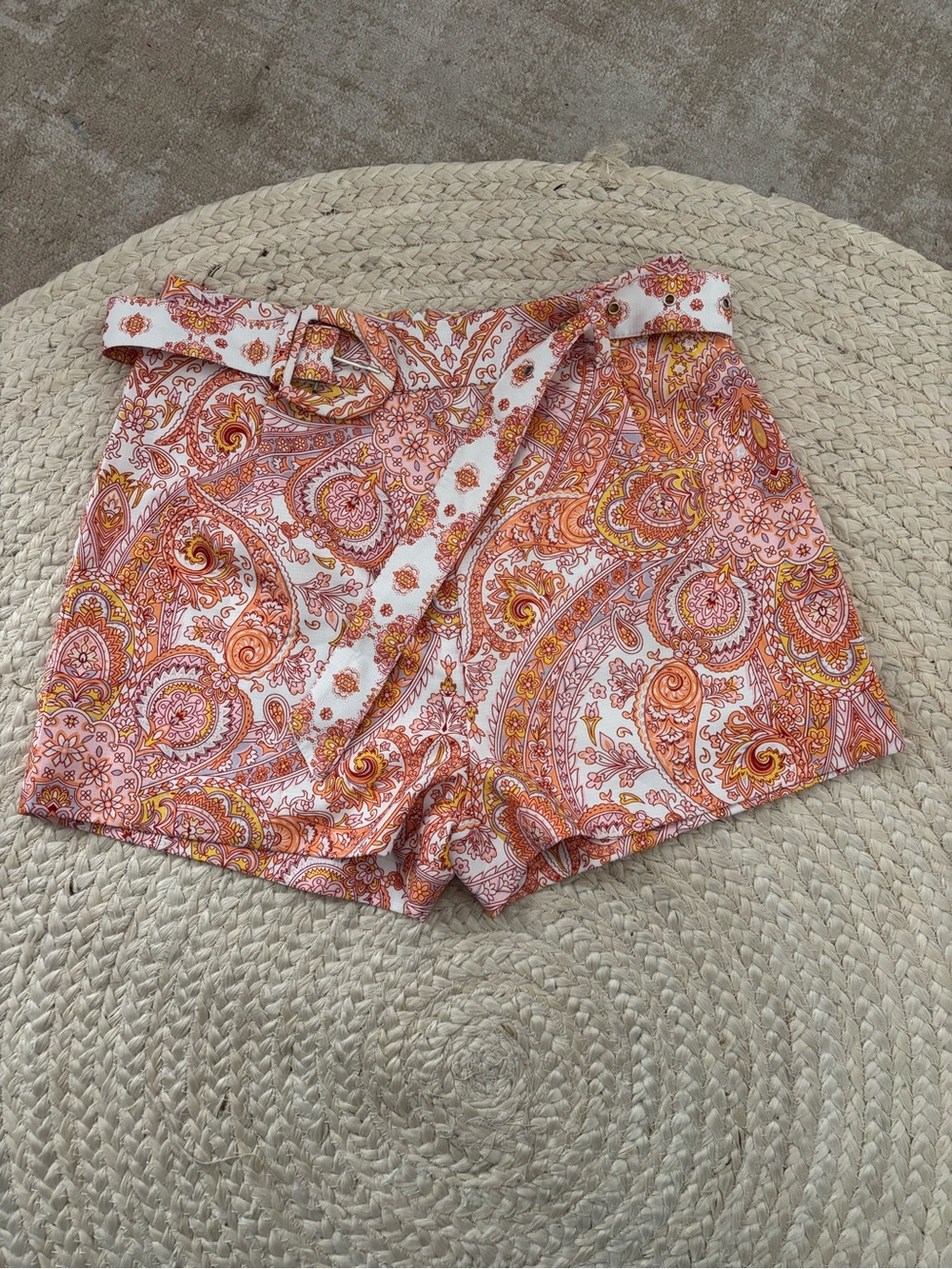 Women’s Paisley Belted Shorts - Pink & Orange
